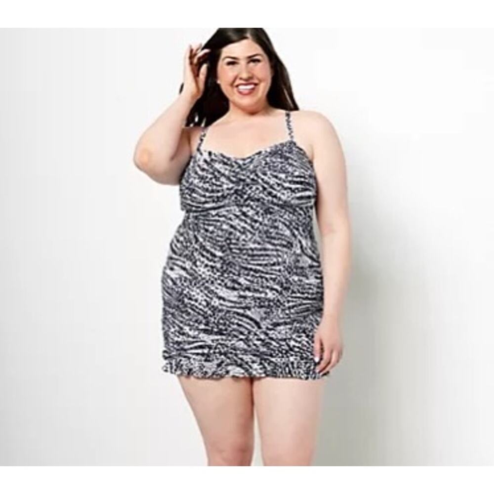 NEW Kim Gravel x Swimsuits For All Skirted 1 Piece Swimsuit Abstract Zebra 22